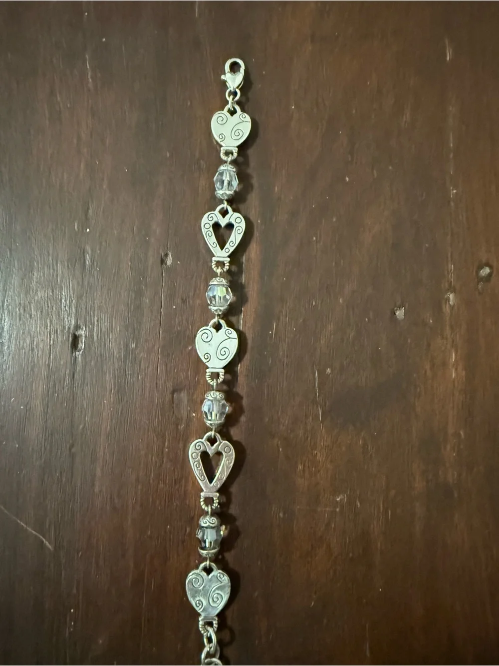 Brighton Heartland Silver-Tone Swirl Heart Bracelet with Clear Beads